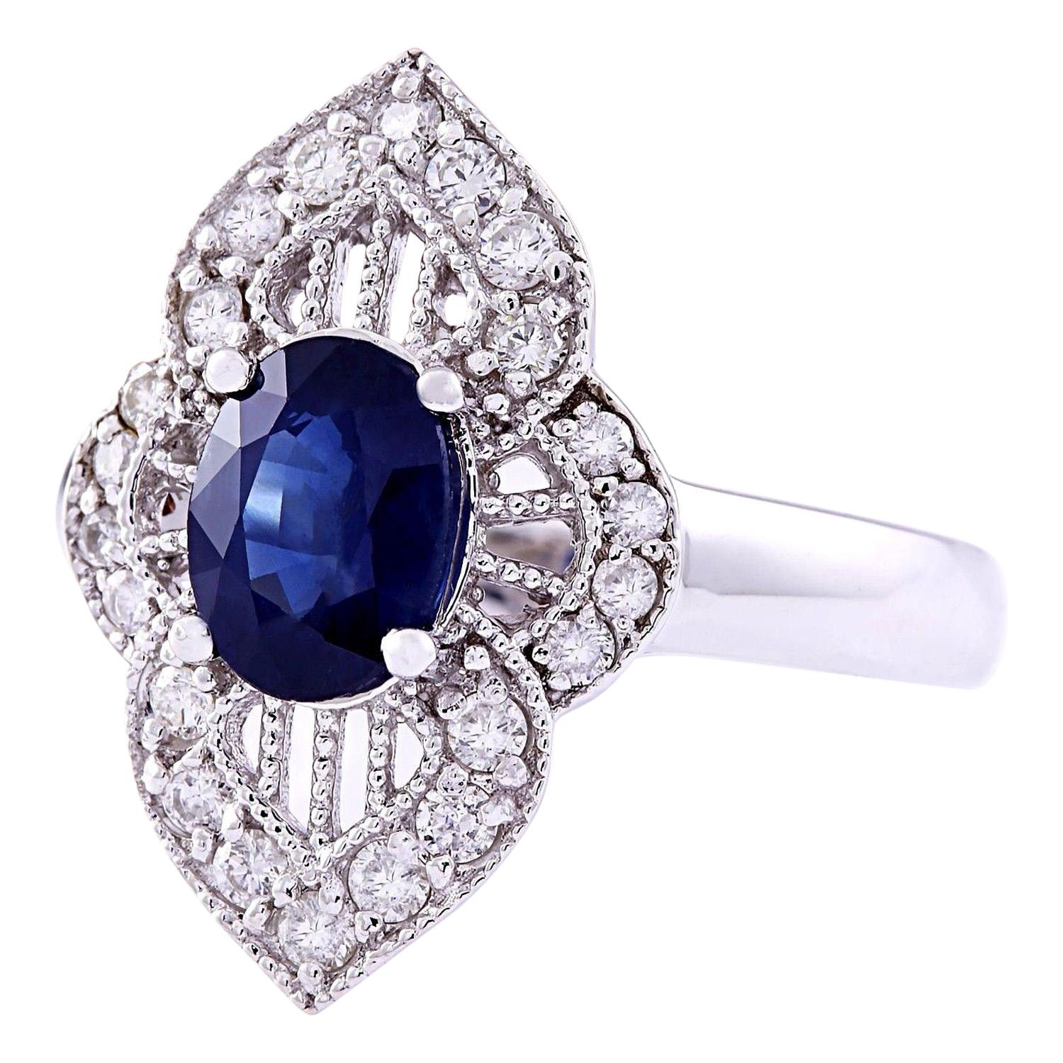 1.85 Carat Natural Sapphire 14K Solid White Gold Diamond Ring
 Item Type: Ring
 Item Style: Cocktail
 Material: 14K White Gold
 Mainstone: Sapphire
 Stone Color: Blue
 Stone Weight: 1.45 Carat
 Stone Shape: Oval
 Stone Quantity: 1
 Stone Dimensions:
