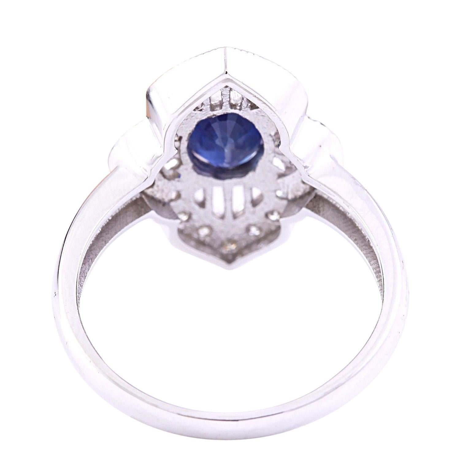 Oval Cut 1.85 Carat Natural Sapphire 14 Karat Solid White Gold Diamond Ring For Sale