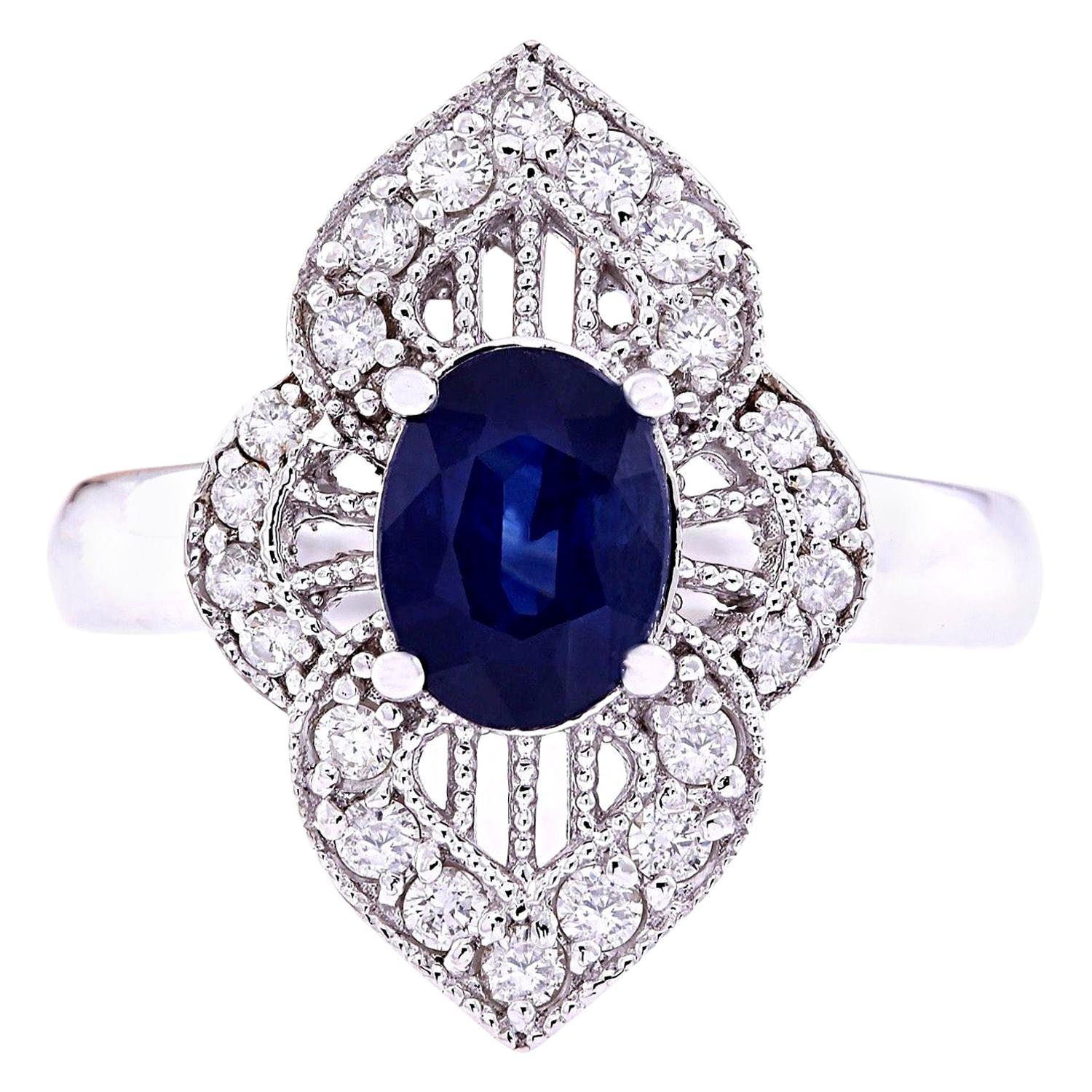 1.85 Carat Natural Sapphire 14 Karat Solid White Gold Diamond Ring For Sale