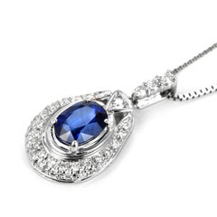 1.85 Carat Natural Sapphire & Diamond Pendant Necklace Set in Platinum