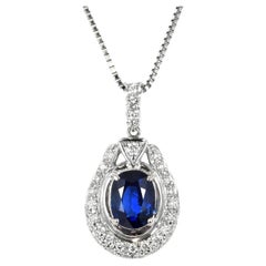 1.85 Carat Natural Sapphire & Diamond Pendant Necklace Set in Platinum