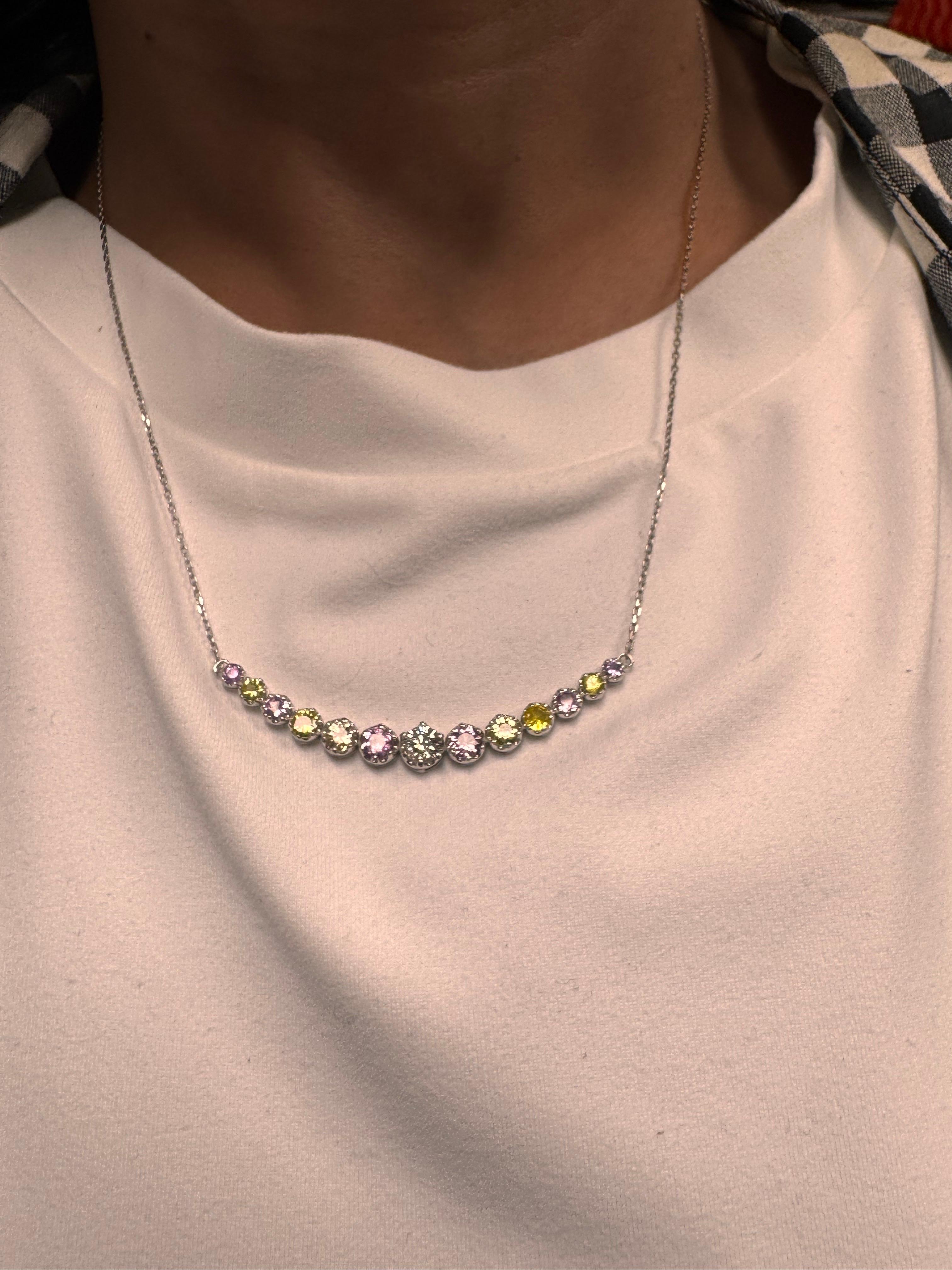 1,85 Karat  Natürlicher Saphir Diamant Weißgold Bar Kette Halskette im Zustand „Neu“ im Angebot in Los Angeles, CA