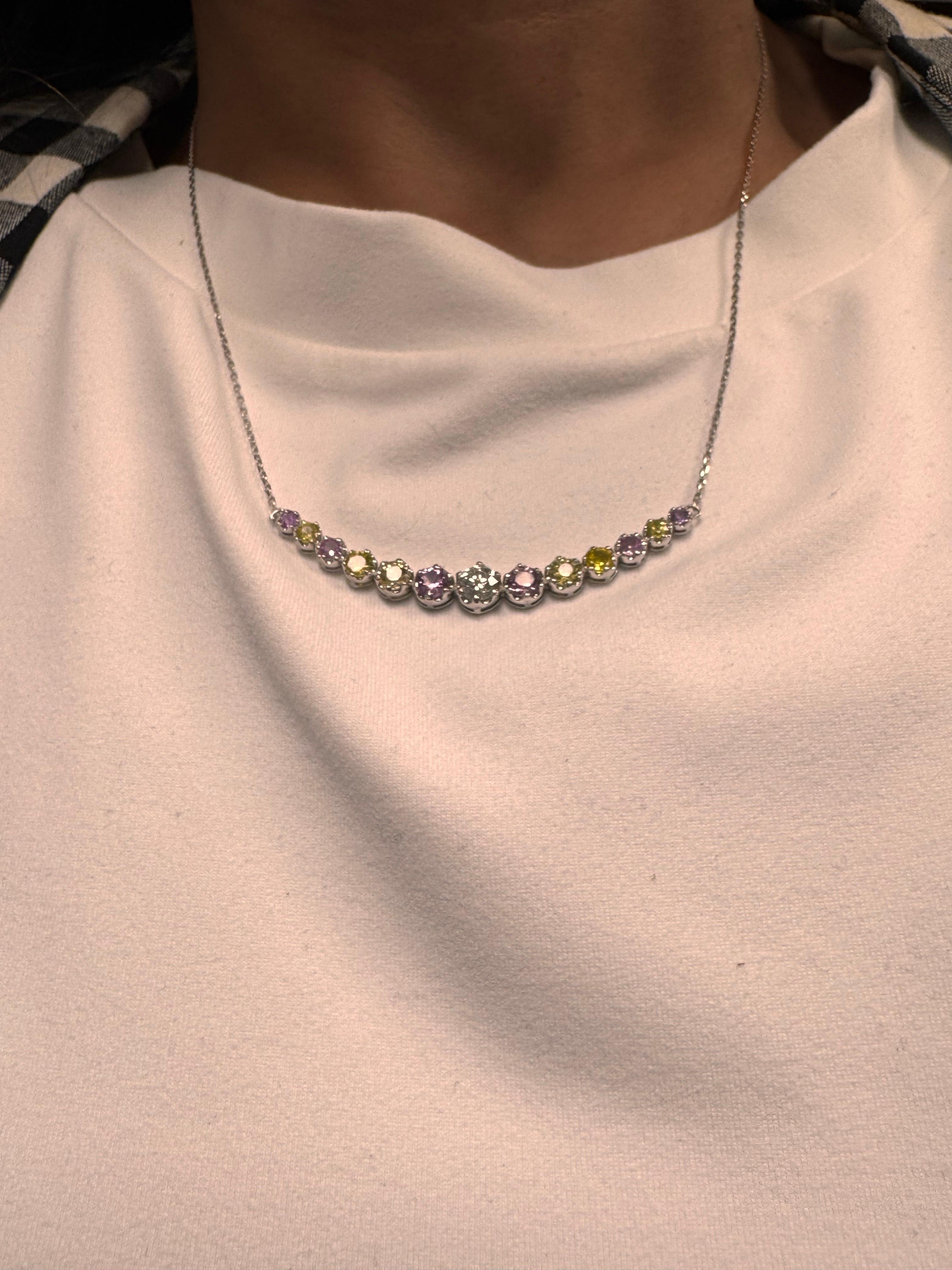 1,85 Karat  Natürlicher Saphir Diamant Weißgold Bar Kette Halskette Damen im Angebot