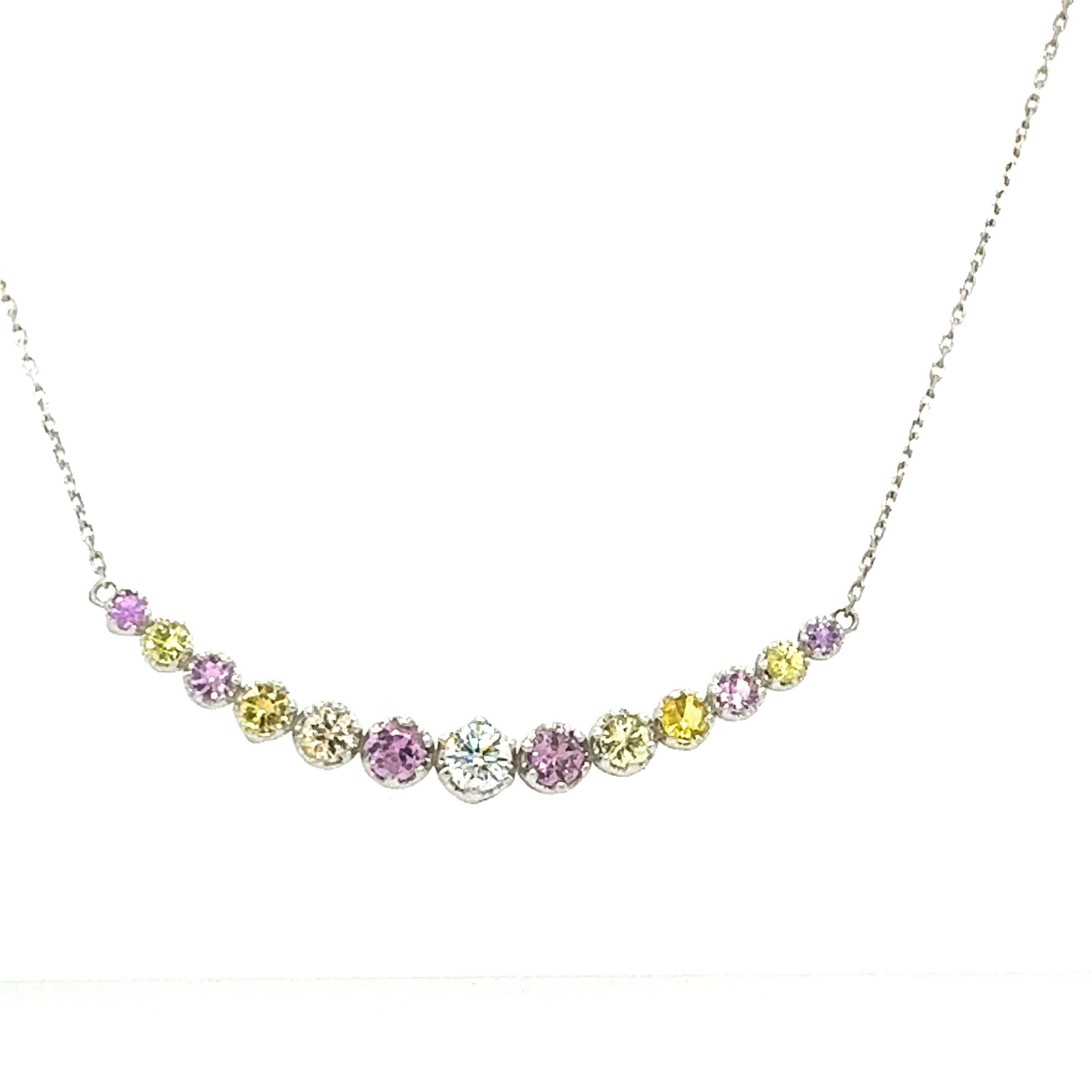 1,85 Karat  Natürlicher Saphir Diamant Weißgold Bar Kette Halskette im Angebot 2