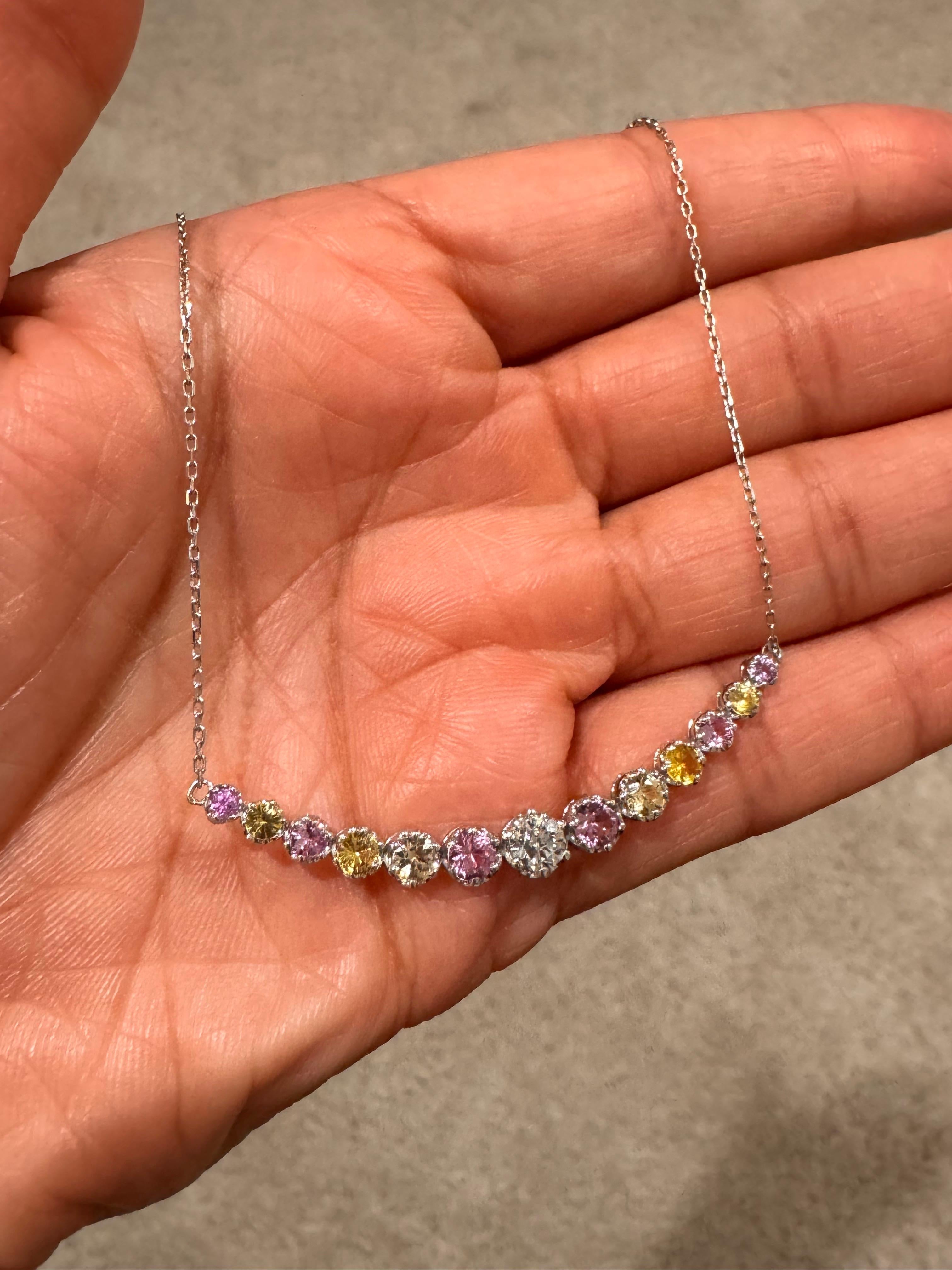 1,85 Karat  Natürlicher Saphir Diamant Weißgold Bar Kette Halskette im Angebot 3