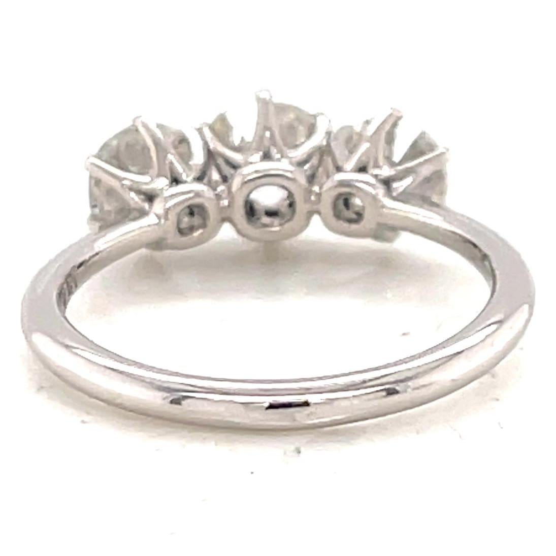 Women's or Men's 1.85 Carat Old Mine Cut Diamond Platinum Three Stone Ring