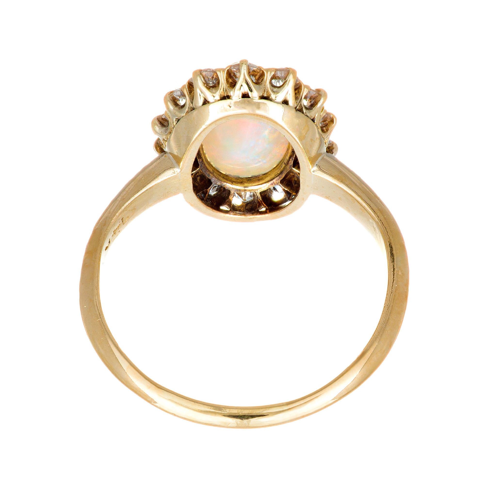 Oval Cut 1.85 Carat Opal Diamond Halo Yellow Gold Engagement Ring