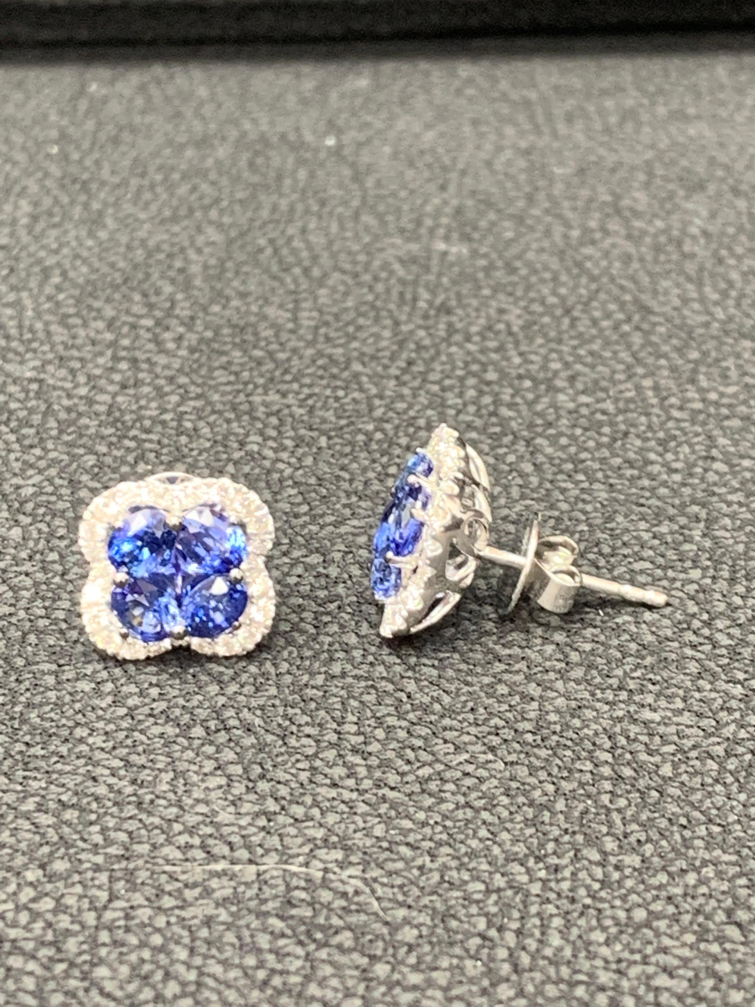 Contemporary 1.85 Carat Oval Cut Blue Sapphire and Diamond Stud Earrings in 18K White Gold