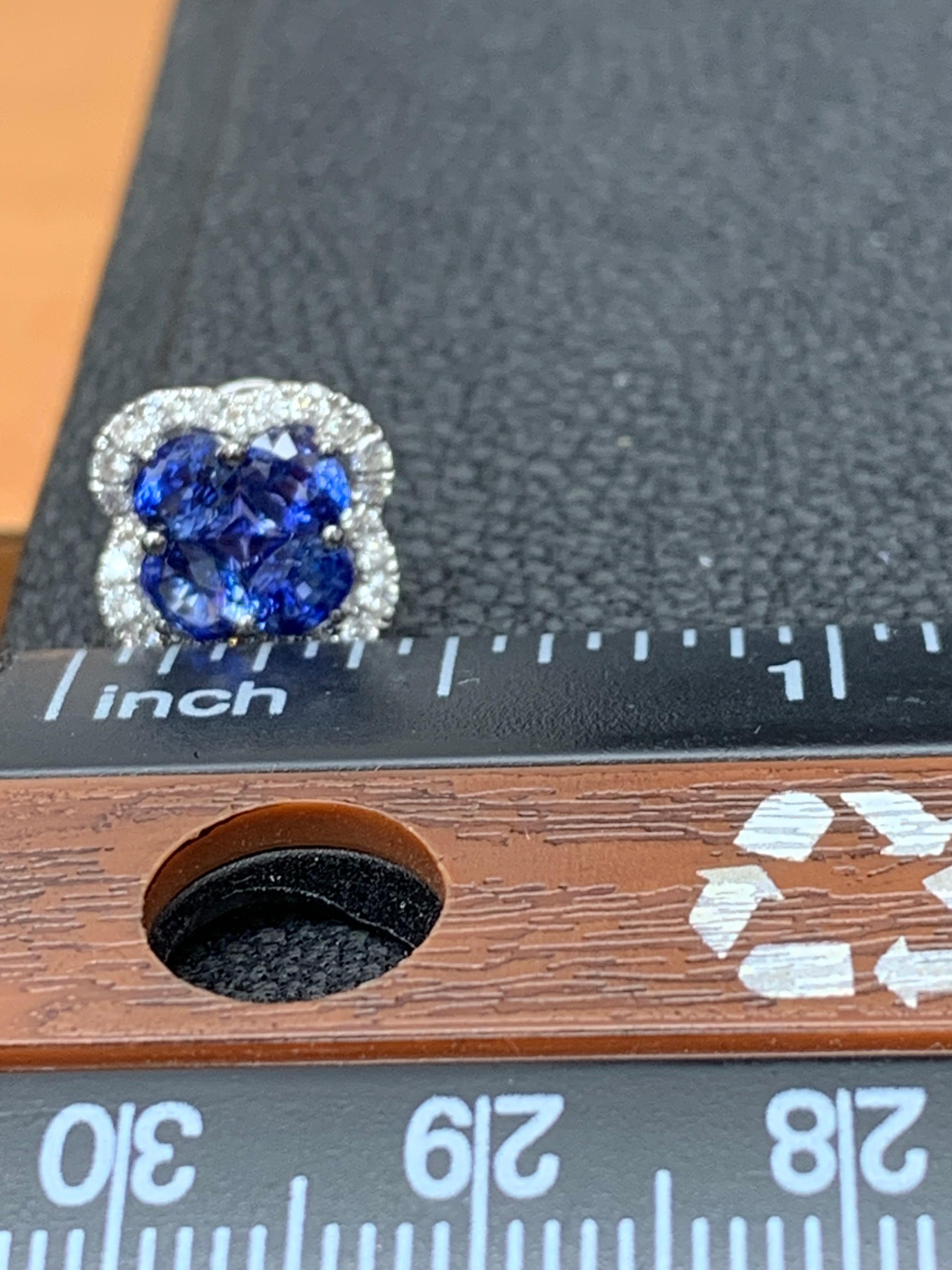 1 Carat Blue Sapphire & Diamond Oval Stud Earrings White Gold Silver 