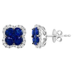 1.85 Carat Oval Cut Blue Sapphire and Diamond Stud Earrings in 18K White Gold