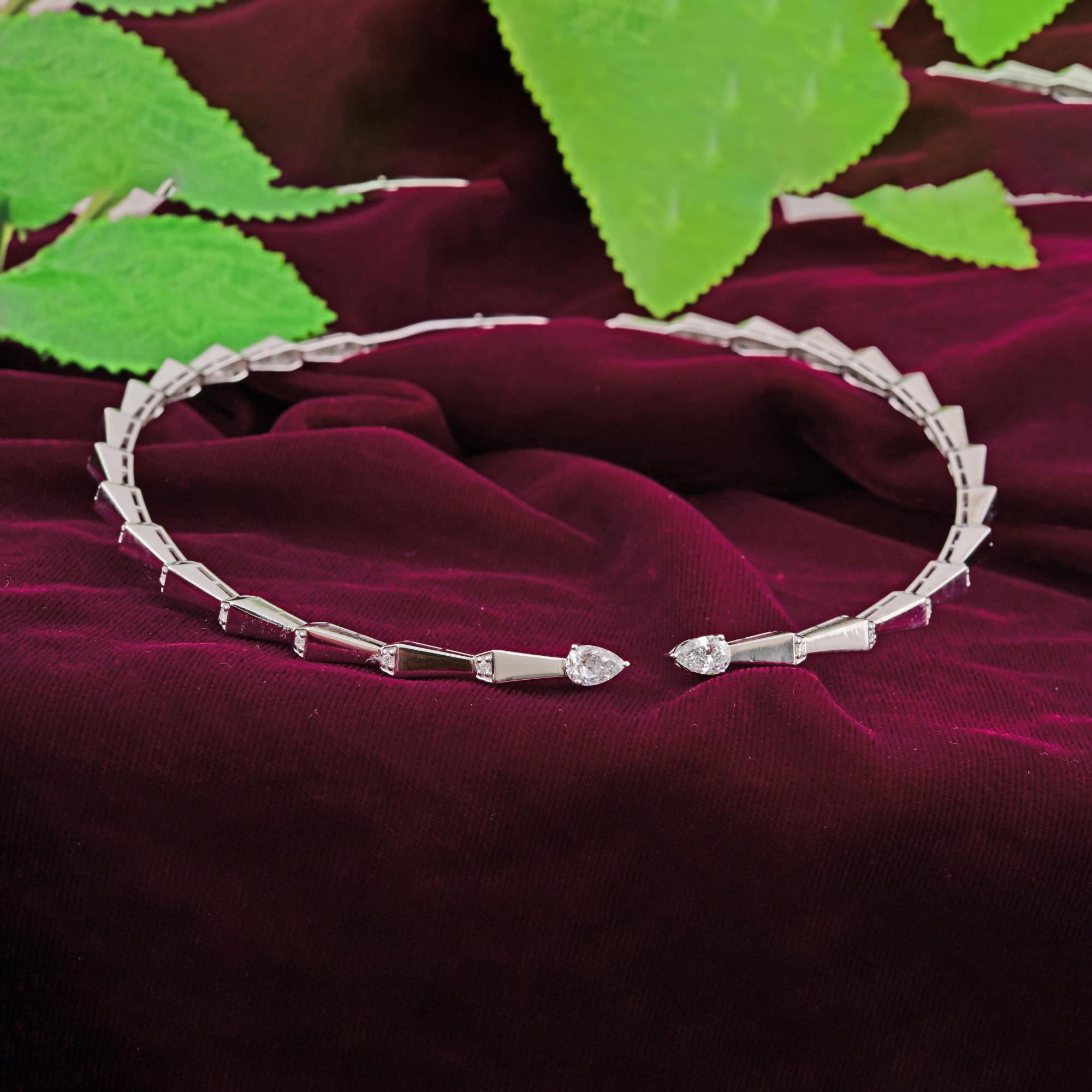 Moderno Collana a girocollo con diamante a pera e serpentina da 1,85 carati, gioielli in oro bianco 14 carati in vendita
