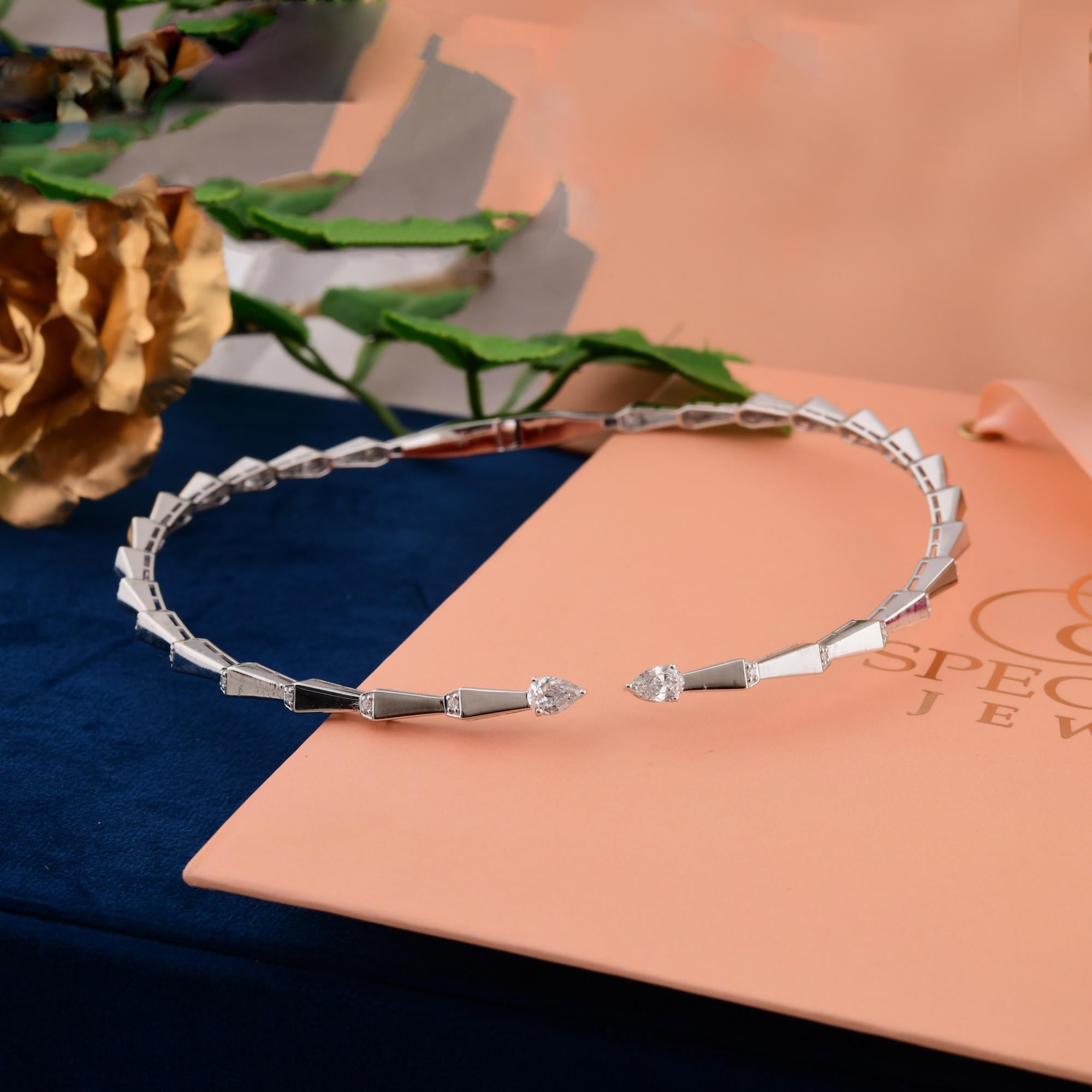 Collana a girocollo con diamante a pera e serpentina da 1,85 carati, gioielli in oro bianco 14 carati in vendita 1