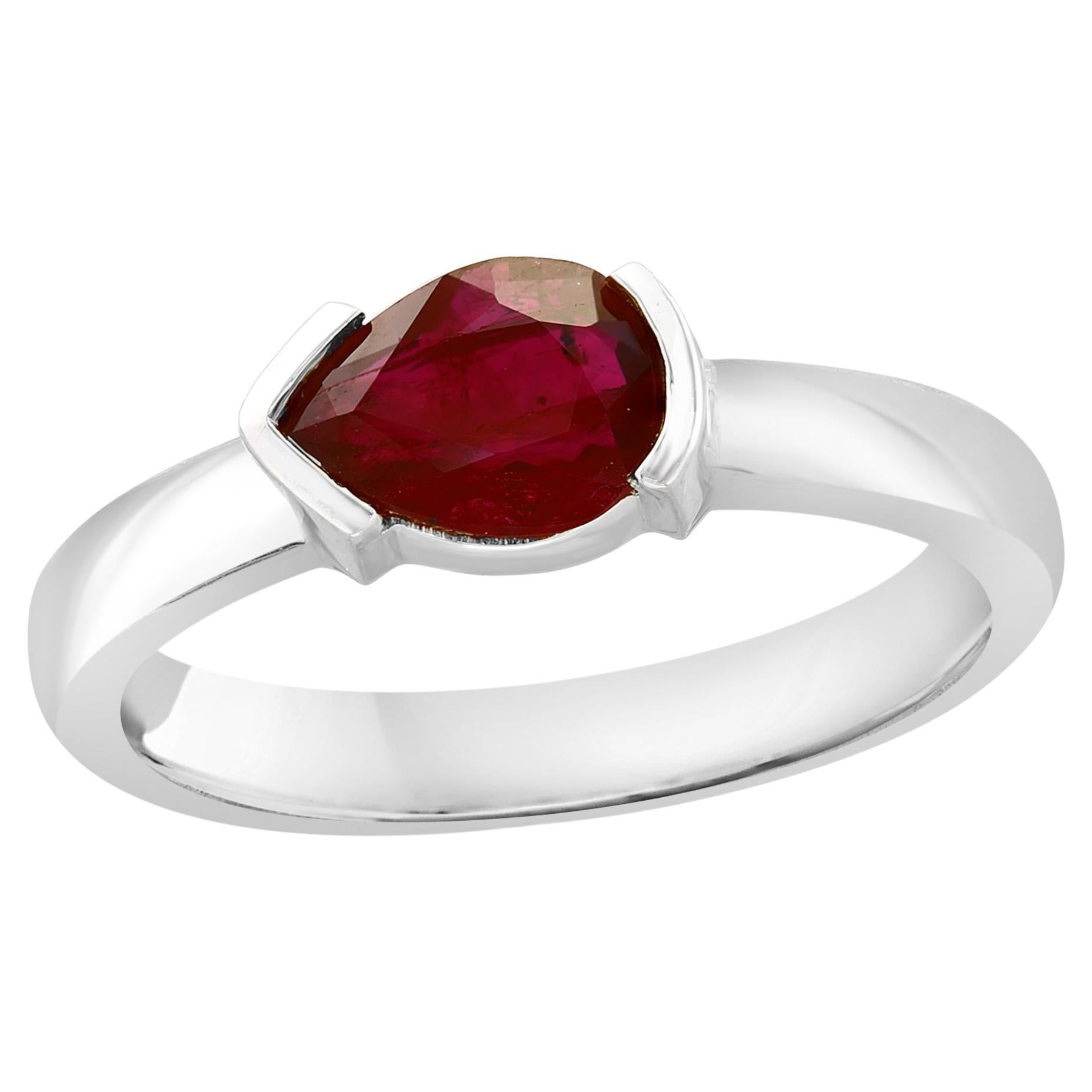 1.85 Carat Pear shape Ruby Ring in 14k White Gold For Sale