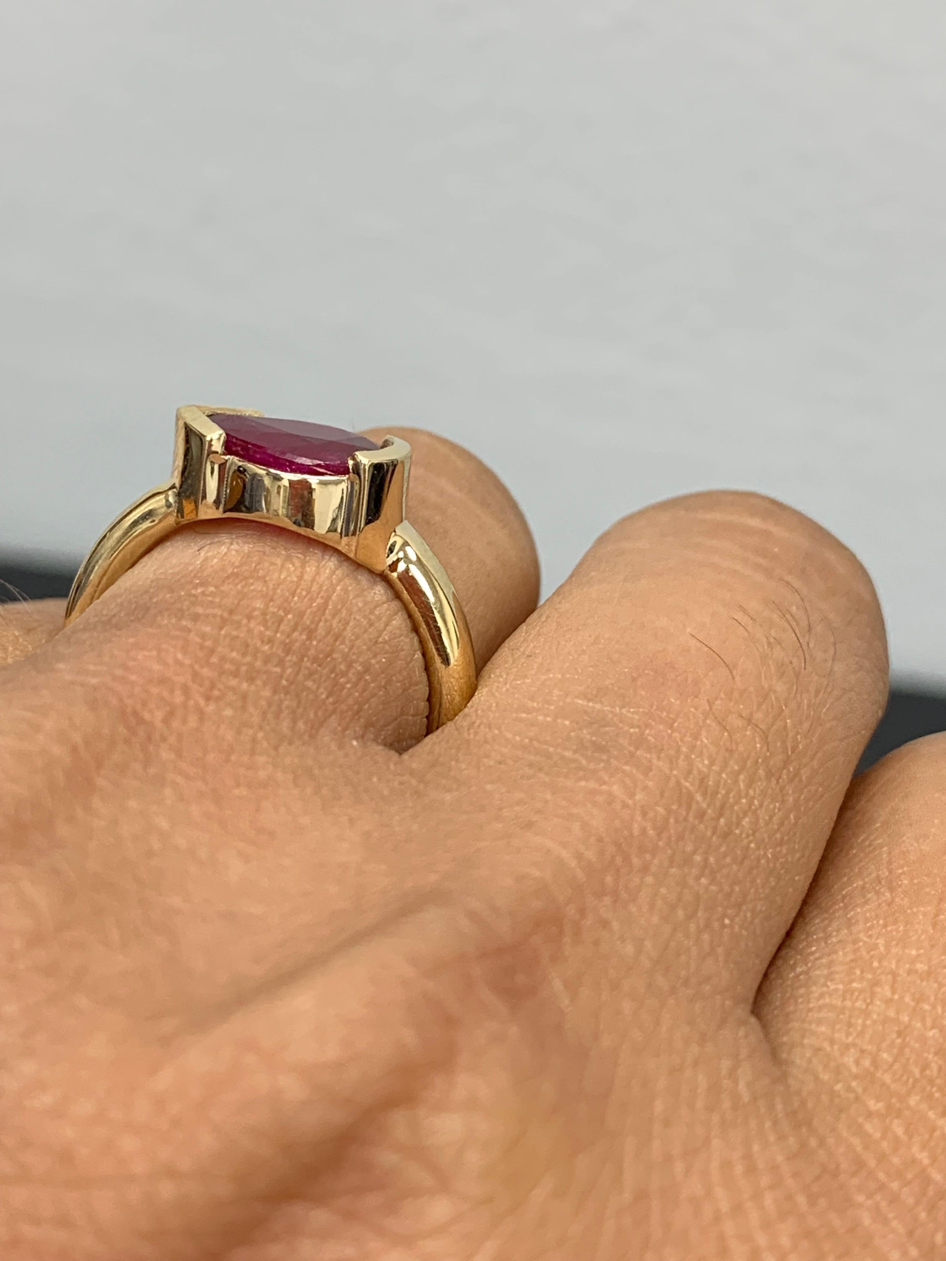 1.85 Carat Pear shape Ruby Ring in 14k Yellow Gold For Sale 2