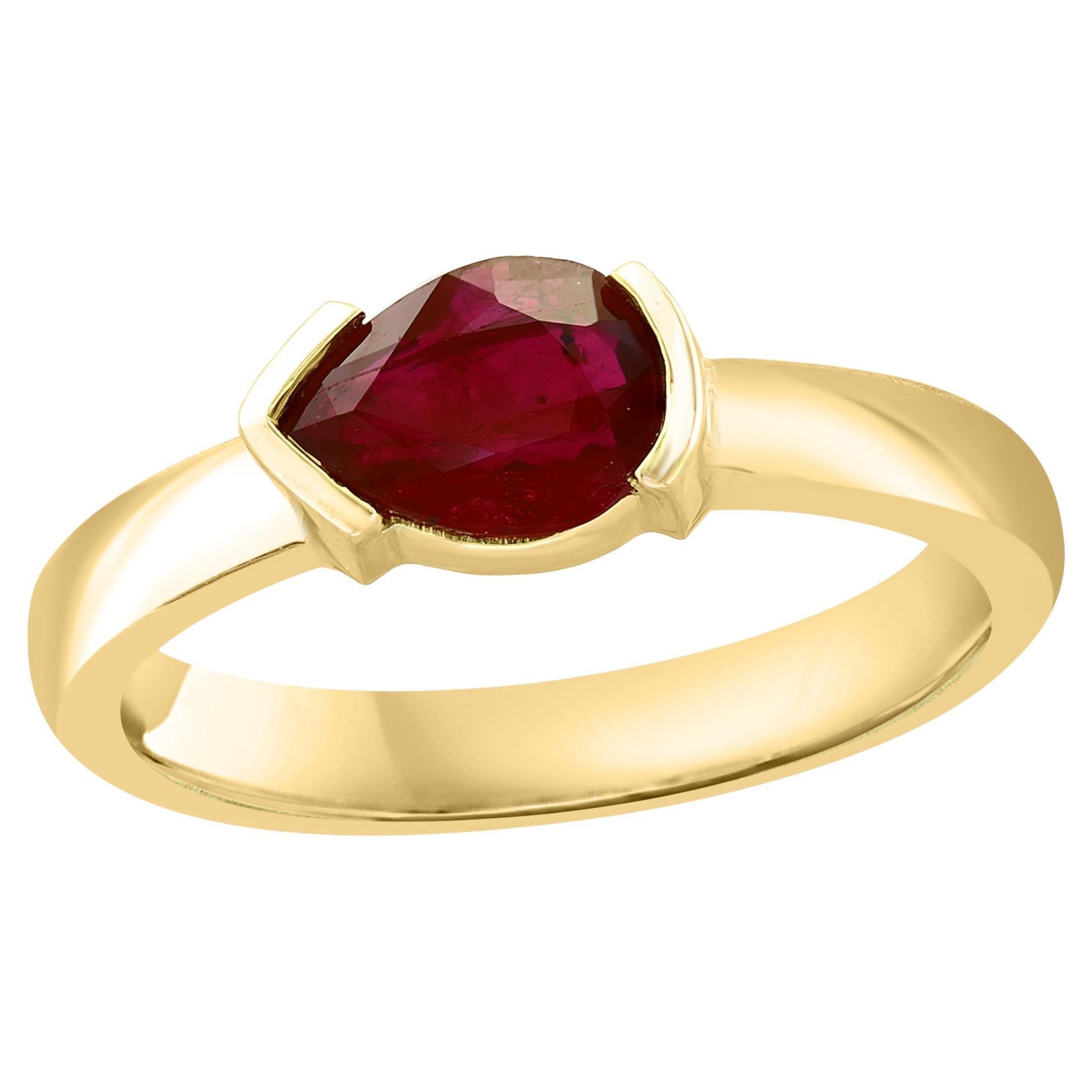 1.85 Carat Pear shape Ruby Ring in 14k Yellow Gold For Sale