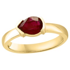 1.85 Carat Pear shape Ruby Ring in 14k Yellow Gold