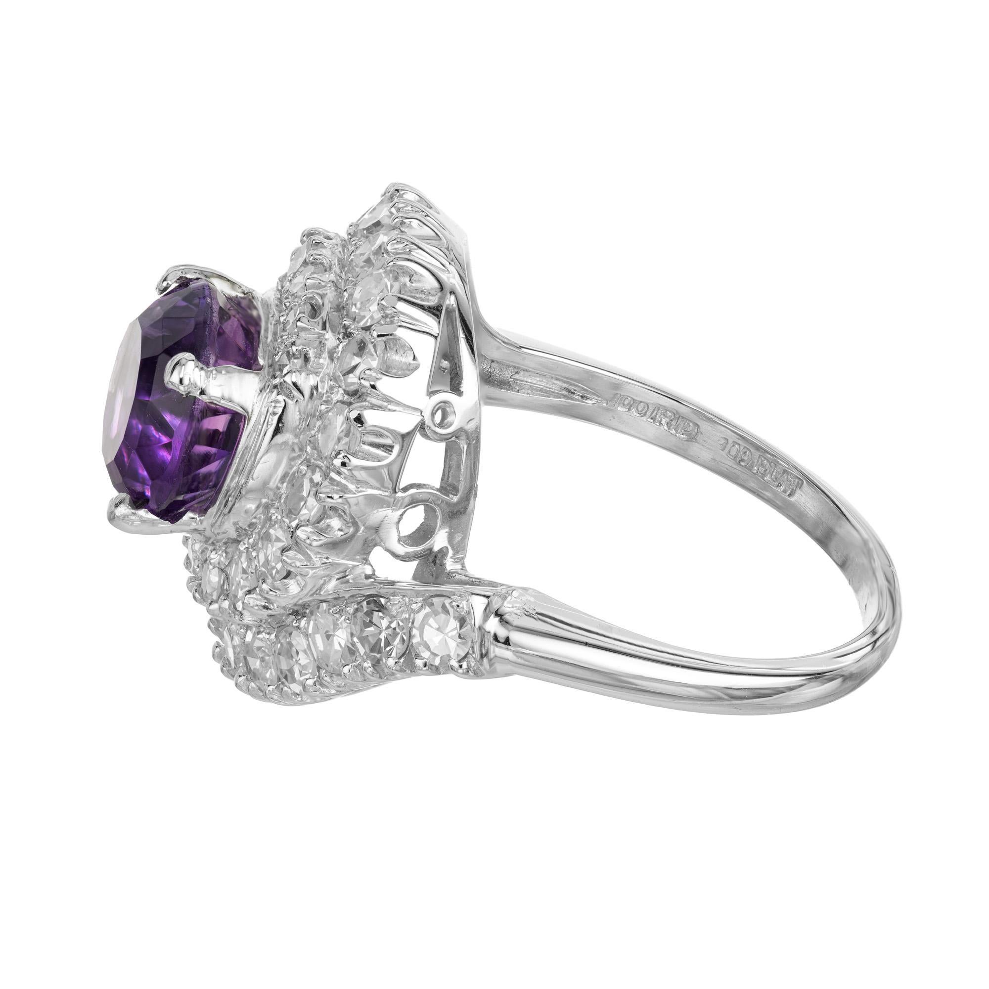 1.85 Carat Round Amethyst Diamond Platinum Swirl Cocktail Ring  In Good Condition For Sale In Stamford, CT