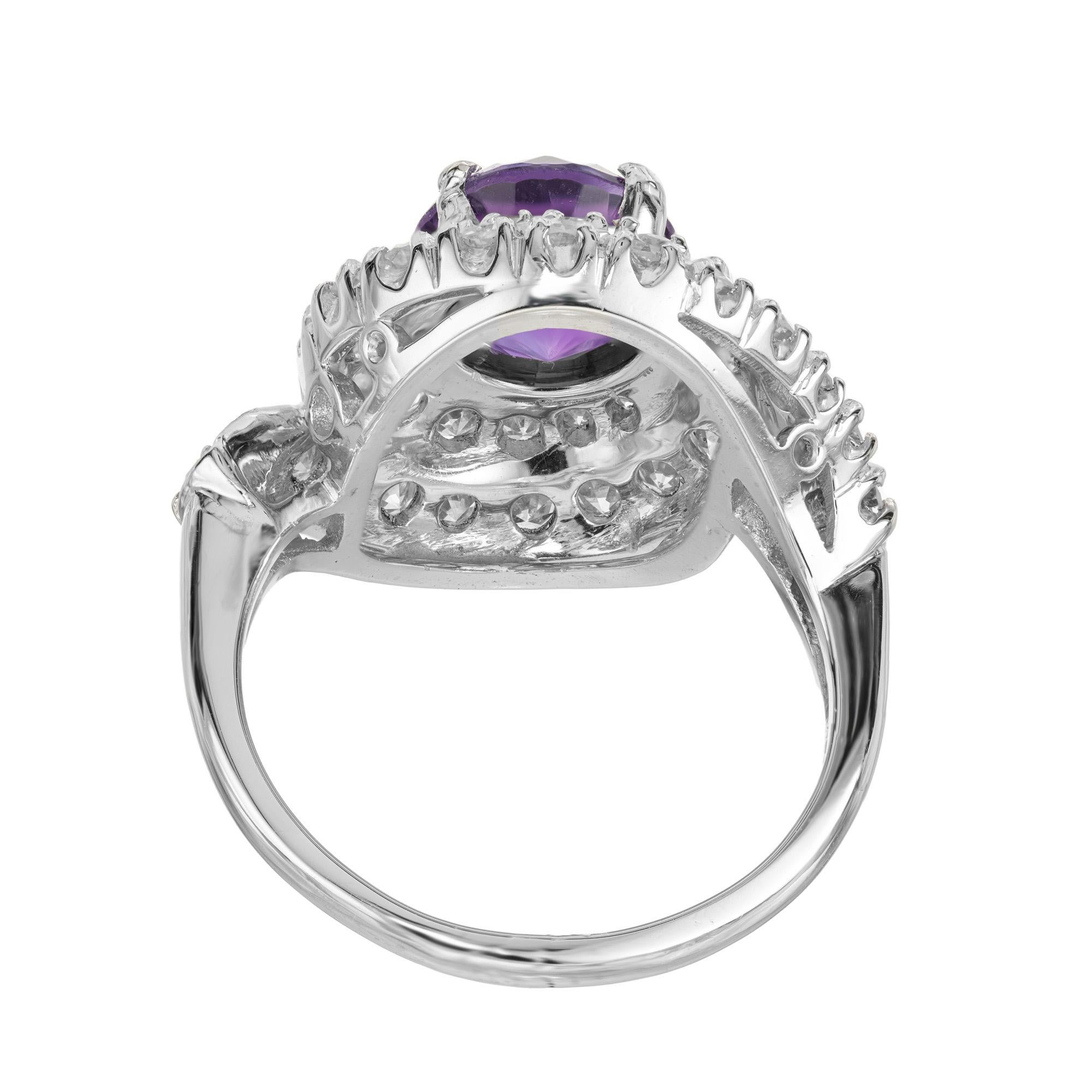 Women's 1.85 Carat Round Amethyst Diamond Platinum Swirl Cocktail Ring  For Sale