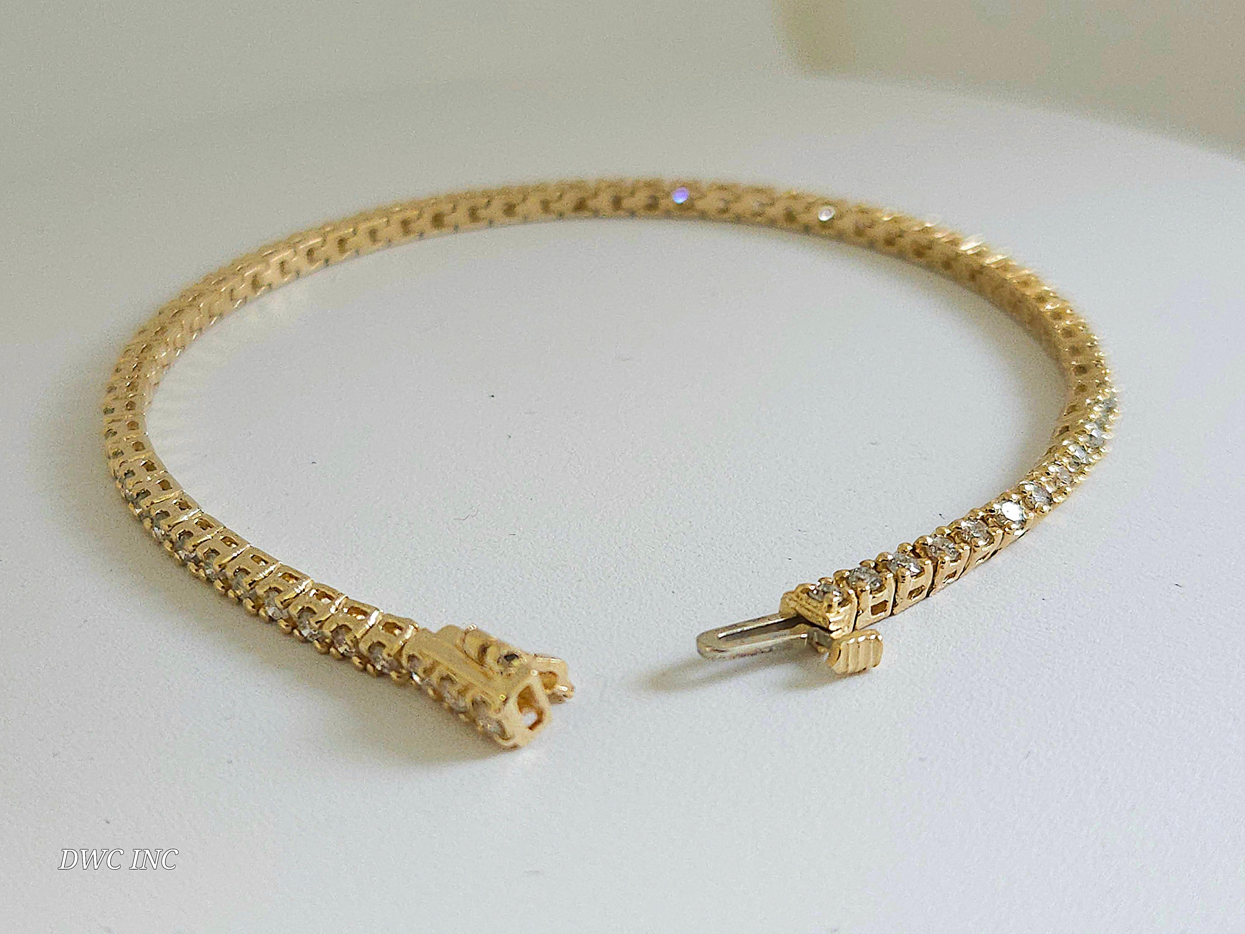 1.85 Karat runder Diamant-Tennisarmband aus 14 Karat Gelbgold mit Brillantschliff für Damen oder Herren im Angebot