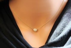 1.85 Carat Round Diamond Delicate Handmade Solitaire Necklace In 14k Yellow Gold