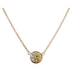 1.85 Carat Round Diamond Delicate Handmade Solitaire Necklace In 14k Yellow Gold