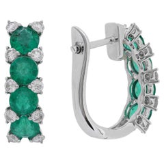 1.85 Carat Round Emerald Hoops with 0.50 ct Round Diamonds in 18k White ref638