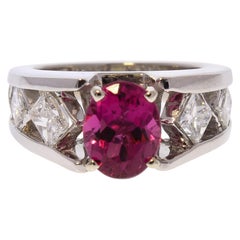 1.85 Carat Rubellite Tourmaline and Diamond Ring in Platinum