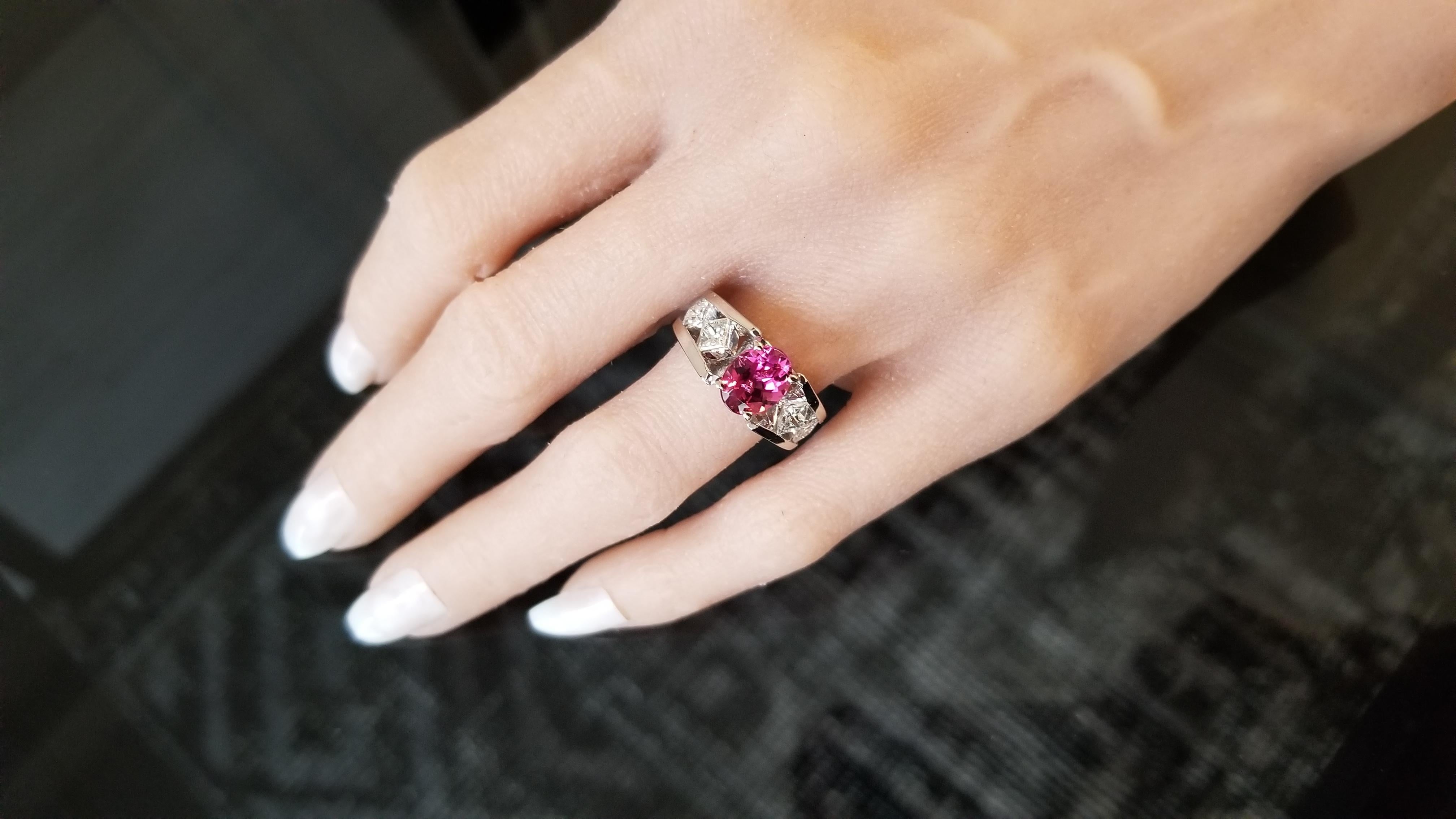 Oval Cut 1.85 Carat Rubellite Tourmaline and Diamond Ring in Platinum