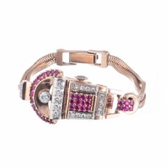1.85 Carat Ruby Diamond Rose Gold Ladies Covered Wristwatch