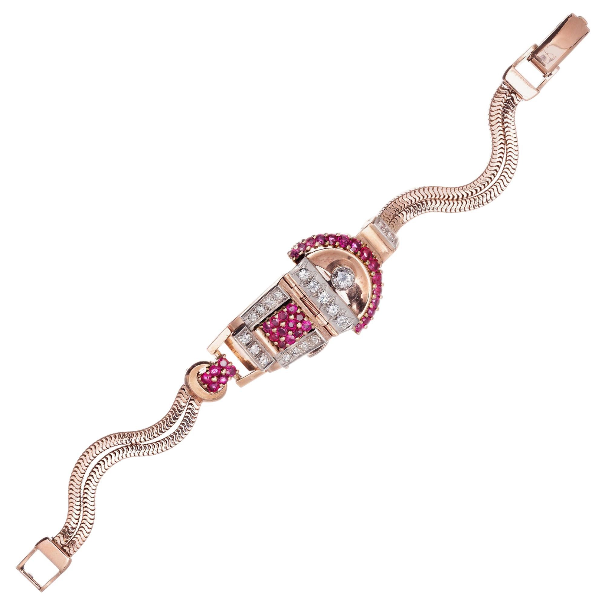 1.85 Carat Ruby Diamond Rose Gold Ladies Covered Wristwatch