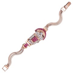 Retro 1.85 Carat Ruby Diamond Rose Gold Ladies Covered Wristwatch