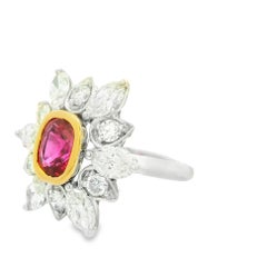 1.85 Carat Ruby Diamond Sunburst 18K White Gold Ring, AGL Certified