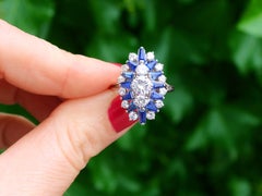 1.85 Carat Sapphire and 1.76 Carat Diamond White Gold Cluster Ring