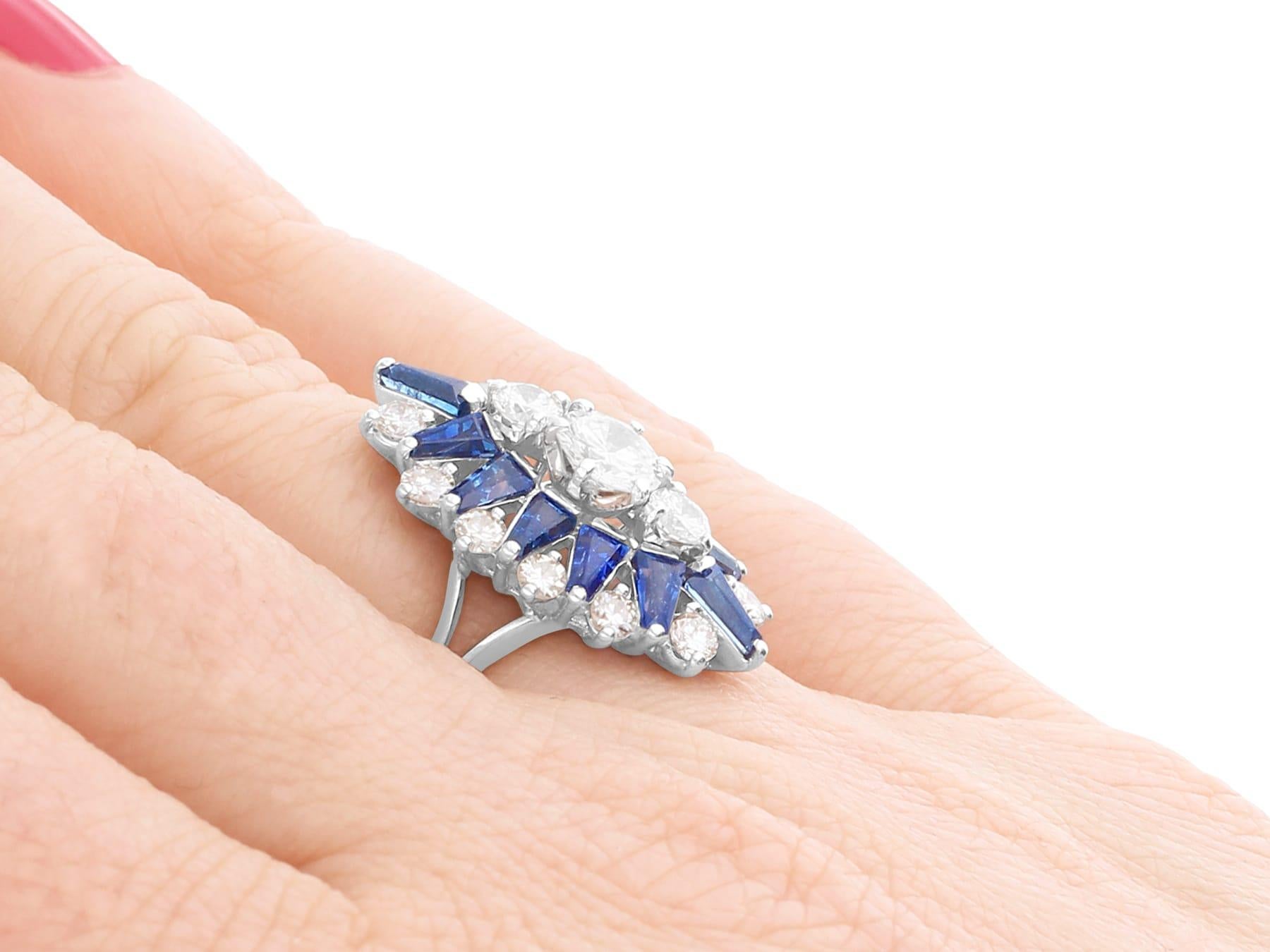 1.85 Carat Sapphire and 1.76 Carat Diamond White Gold Cluster Ring For Sale 2