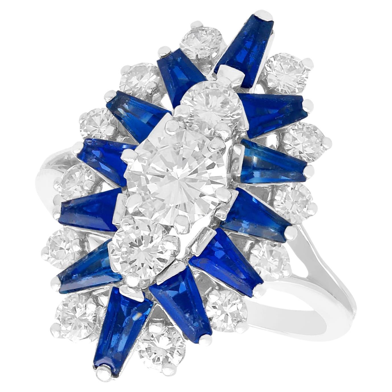 1.85 Carat Sapphire and 1.76 Carat Diamond White Gold Cluster Ring For Sale