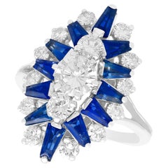 Vintage 1.85 Carat Sapphire and 1.76 Carat Diamond White Gold Cluster Ring
