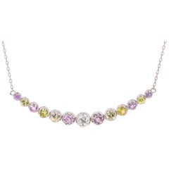 1.85 Carat Sapphire Diamond Bar Chain Necklace 14 Karat White Gold