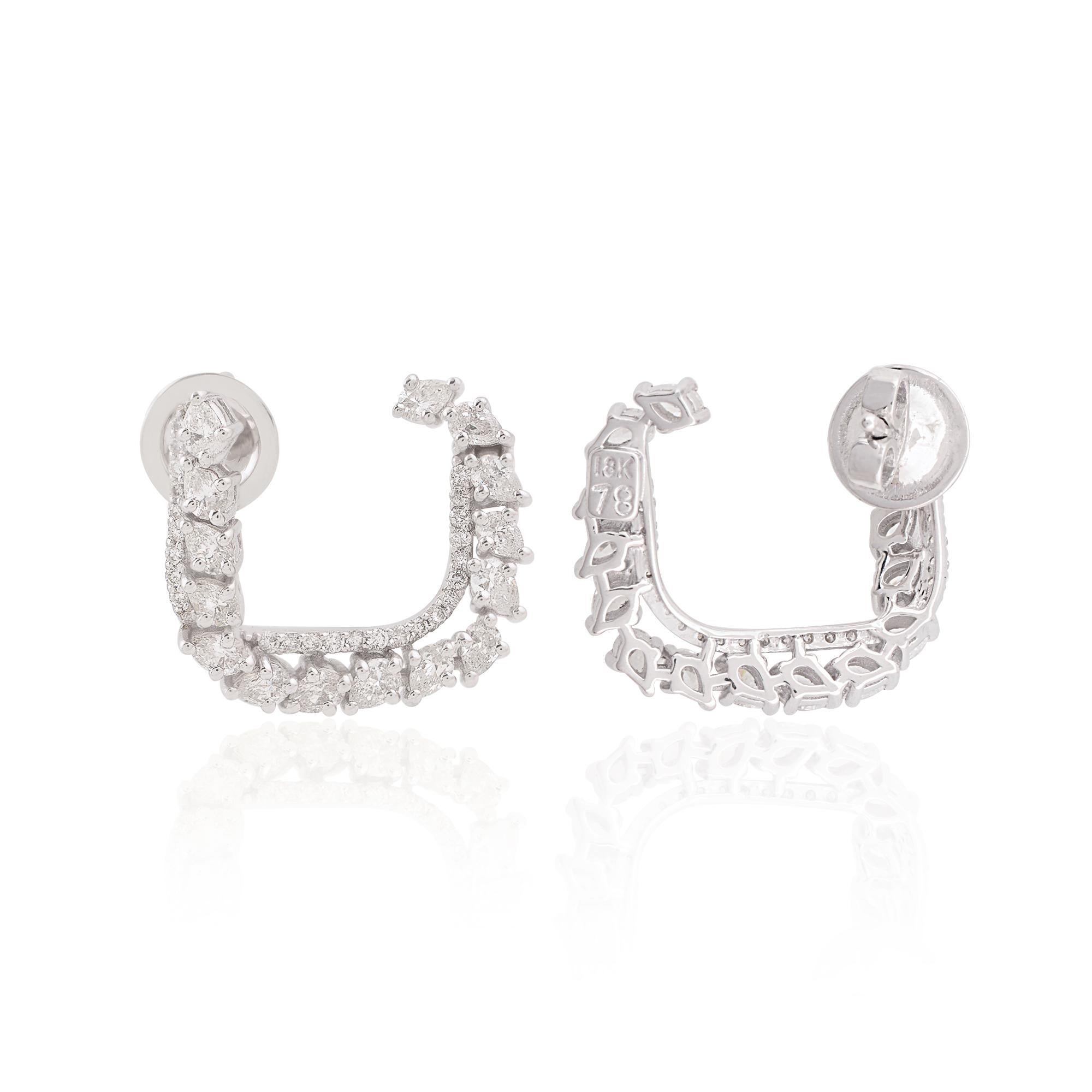 Modern 1.85 Carat SI Clarity HI Color Diamond Hoop Earrings 18k White Gold Fine Jewelry For Sale