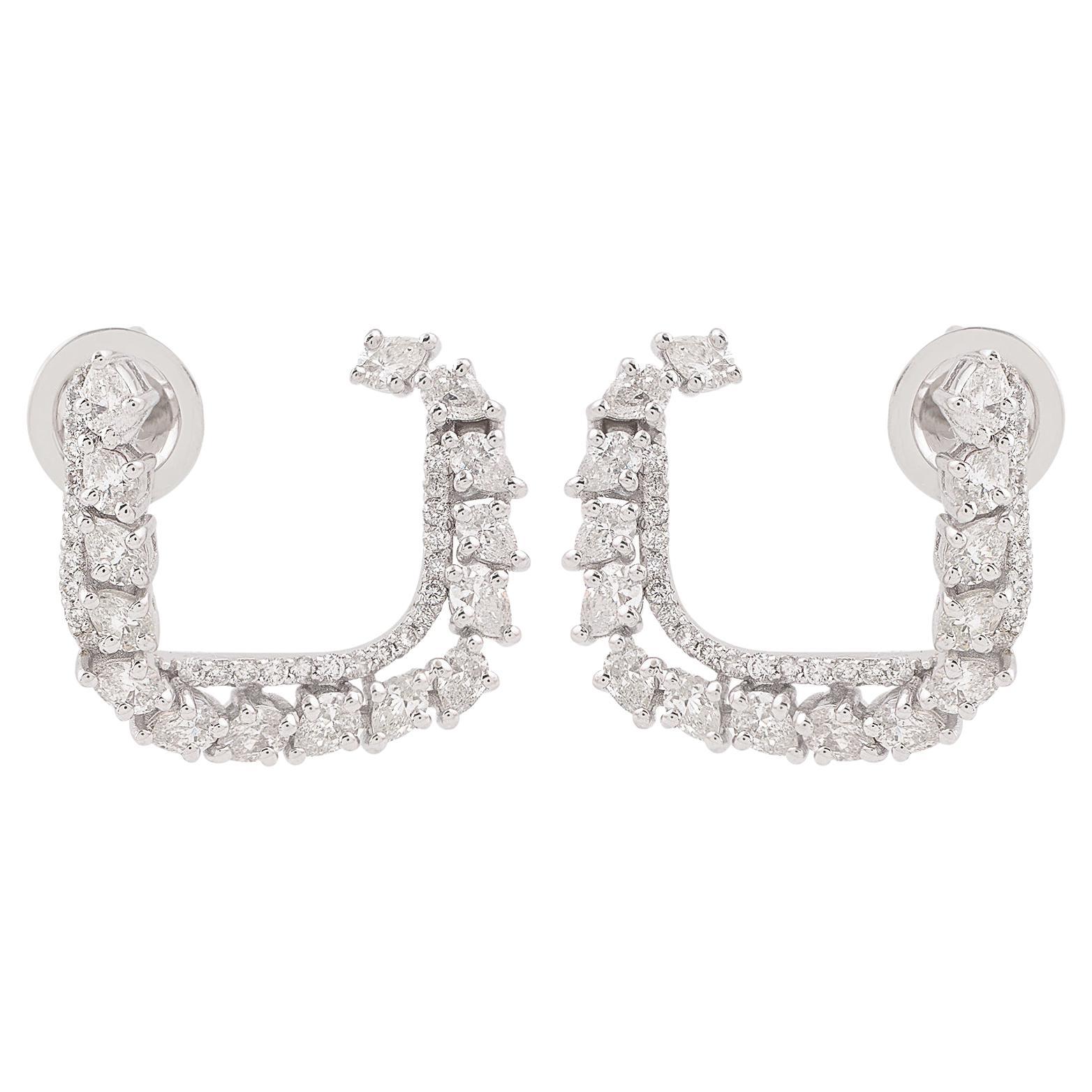 1.85 Carat SI Clarity HI Color Diamond Hoop Earrings 18k White Gold Fine Jewelry