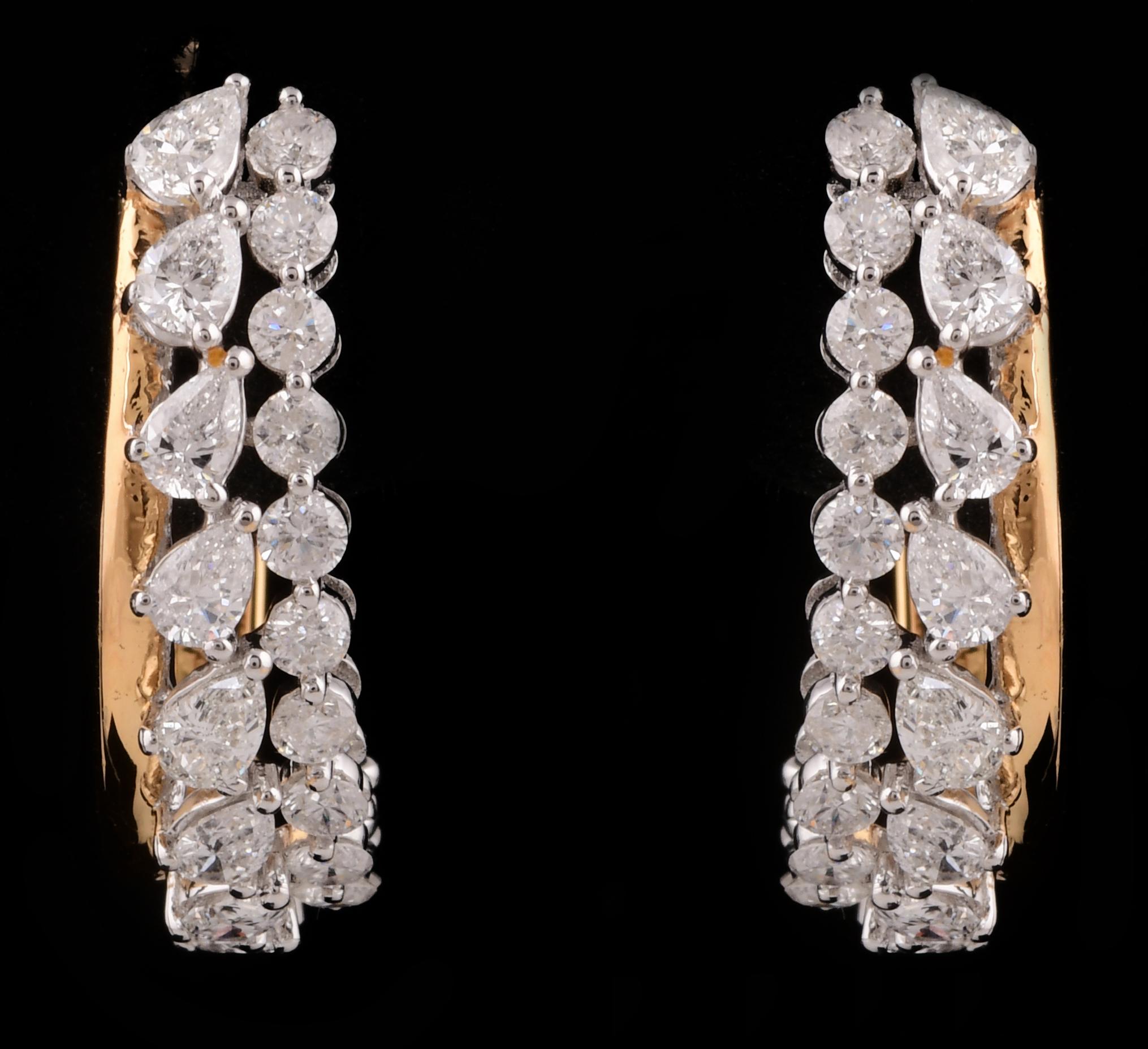 Pendientes de diamantes redondos pera de 1,85 quilates de oro amarillo de 18 quilates, claridad SI y color HI Moderno en venta