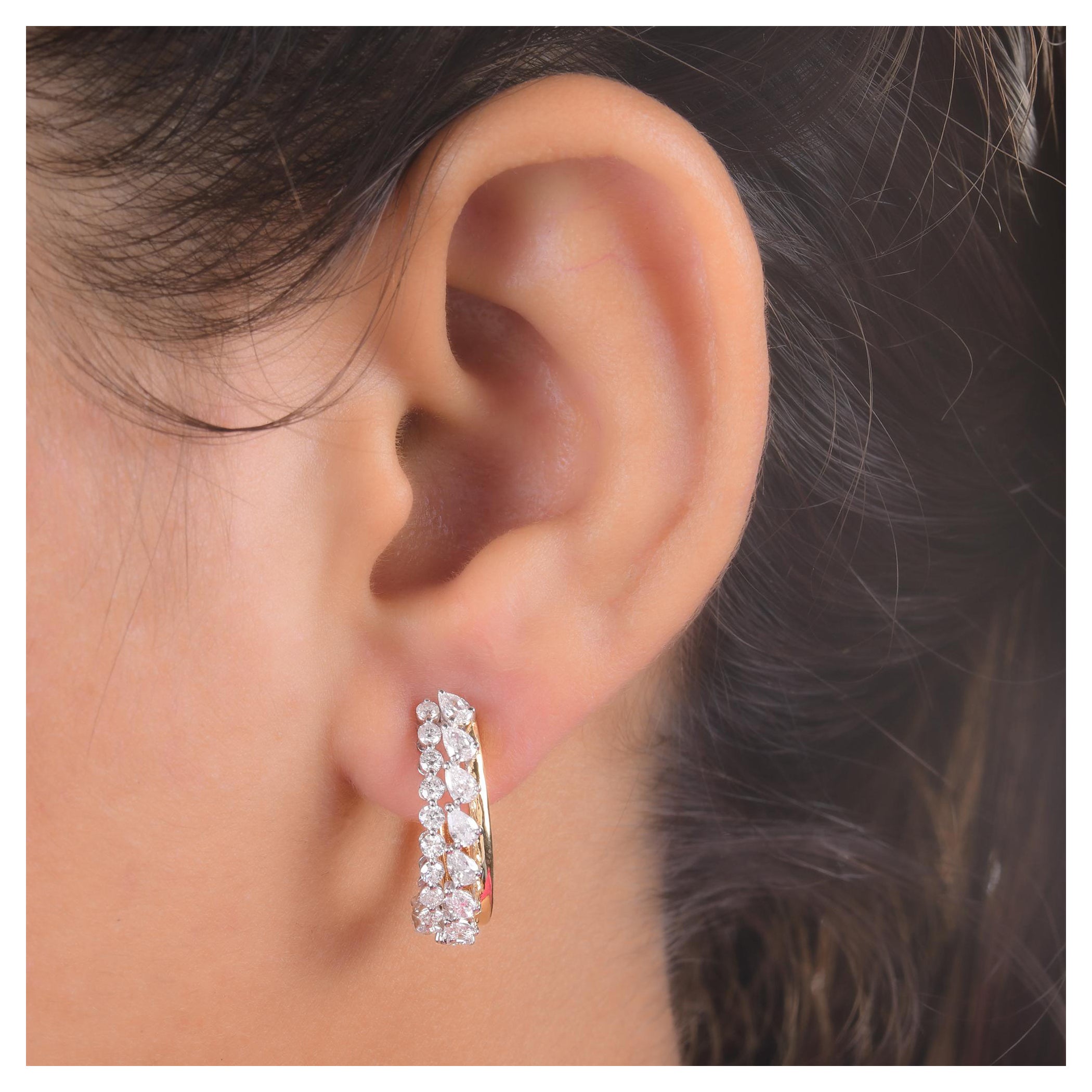 Pendientes de diamantes redondos pera de 1,85 quilates de oro amarillo de 18 quilates, claridad SI y color HI en venta