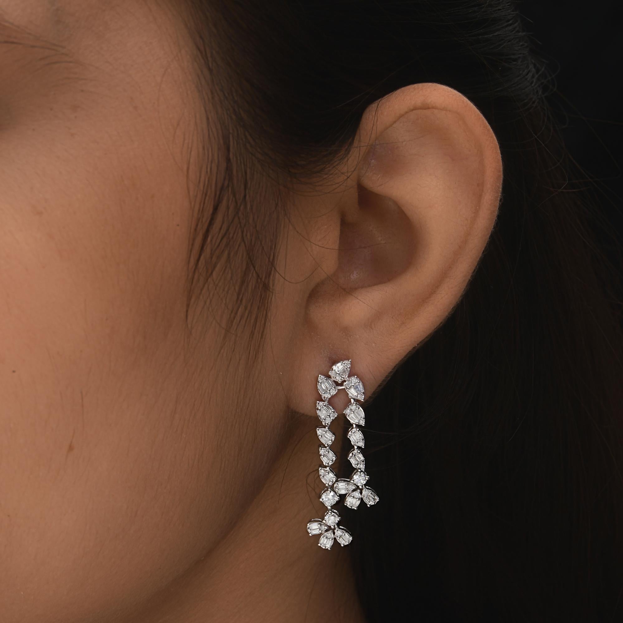 Modern 1.85 Carat SI/H Baguette Round Diamond Earrings 14 Karat White Gold Fine Jewelry For Sale