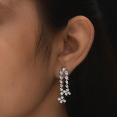 1.85 Carat SI/H Diamond Cluster Floral Drop Earrings 14 Karat White Gold Jewelry