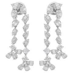 1.85 Carat SI/H Diamond Cluster Floral Drop Earrings 14 Karat White Gold Jewelry