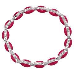 Bracelet coquillage cowrie en or blanc 10 carats avec diamants de 1,85 carat SI/H et émail rouge
