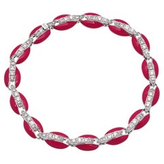 Pulsera de concha de cauri con esmalte rojo y diamantes SI/H de 1,85 quilates y 10 quilates de oro blanco