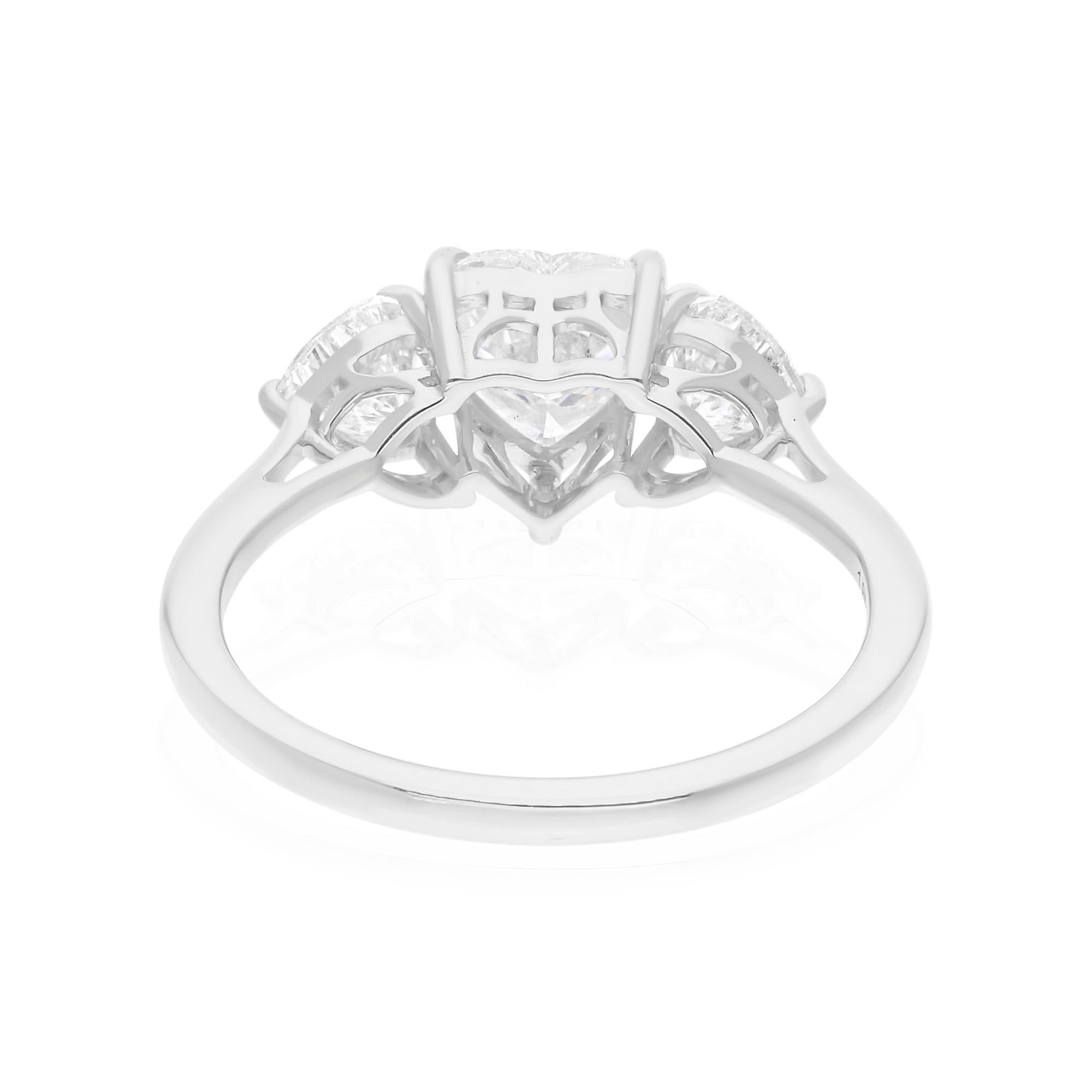 1,85 quilates SI/H Corazón talla brillante Anillo de tres piedras Oro blanco 14 quilates Moderno en venta