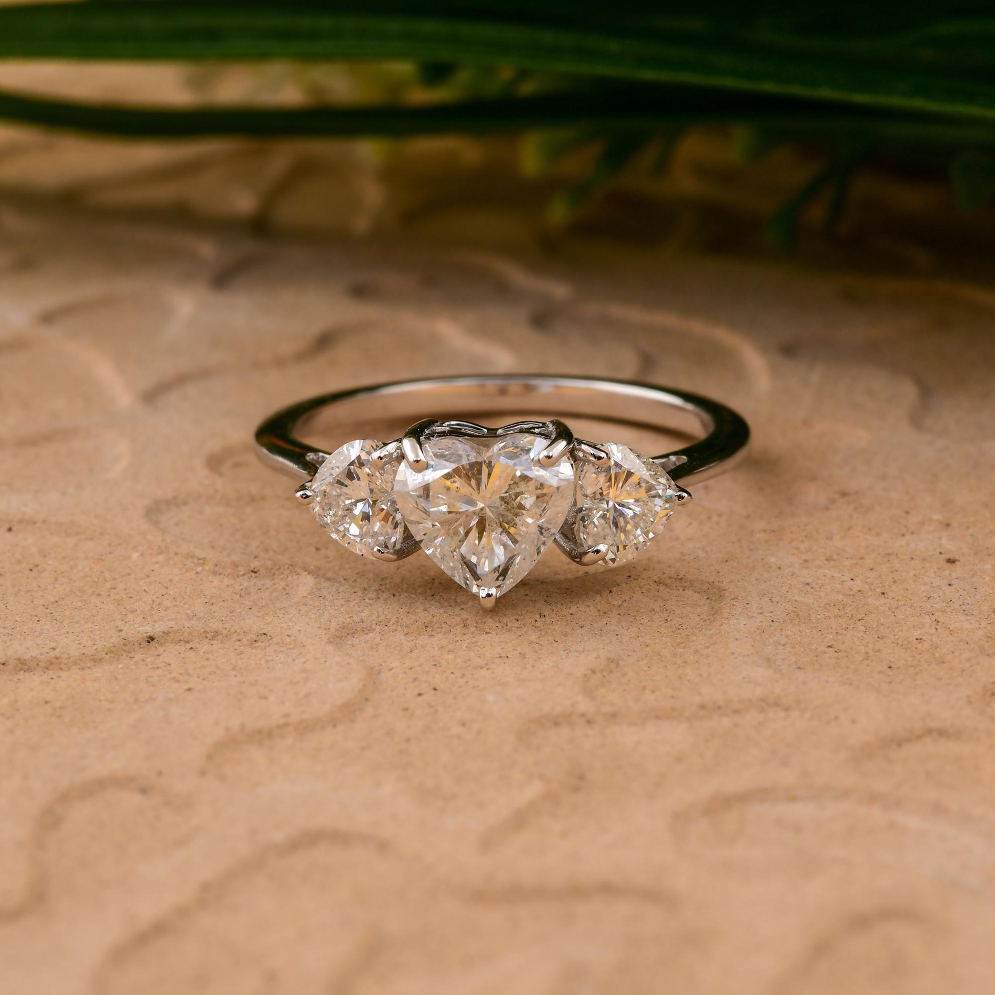 1,85 quilates SI/H Corazón talla brillante Anillo de tres piedras Oro blanco 14 quilates en venta 1