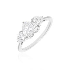 1,85 Carati SI/H Cuore Taglio Brilliante Anello con Tre Pietre in Oro Bianco 18 Karati
