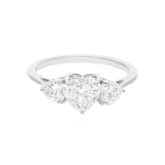 Anillo de oro blanco de 18 quilates con tres piedras de diamantes talla brillante corazón SI/H de 1,85 quilates